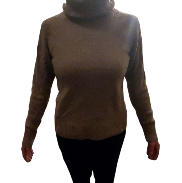 H&M WASHABLE WOOL TURTLENECK SWEATER HEATHERED BROWN RIBBED TRIM SZ M - Picture 4 of 10